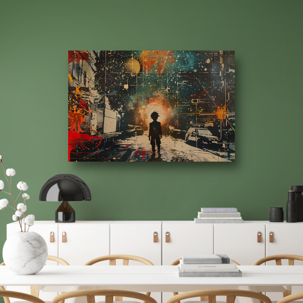Silhouet tegen een oranje nachtlucht poster