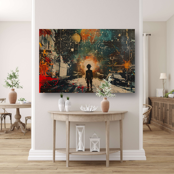 Silhouet tegen een oranje nachtlucht acrylglas