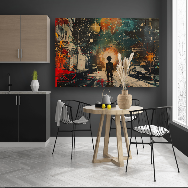 Silhouet tegen een oranje nachtlucht poster