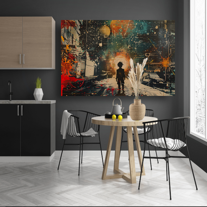 Silhouet tegen een oranje nachtlucht poster