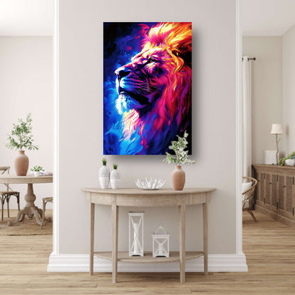 Abstract schilderij van een kleurrijke leeuw canvas met baklijst