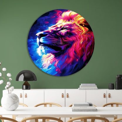 Abstract schilderij van een kleurrijke leeuw forex muurcirkel