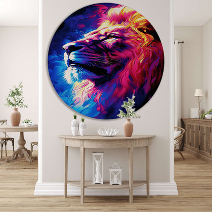 Abstract schilderij van een kleurrijke leeuw forex muurcirkel
