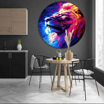 Abstract schilderij van een kleurrijke leeuw aluminium muurcirkel