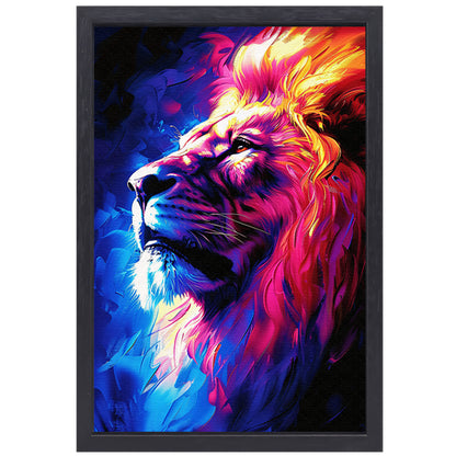 Abstract schilderij van een kleurrijke leeuw canvas met baklijst