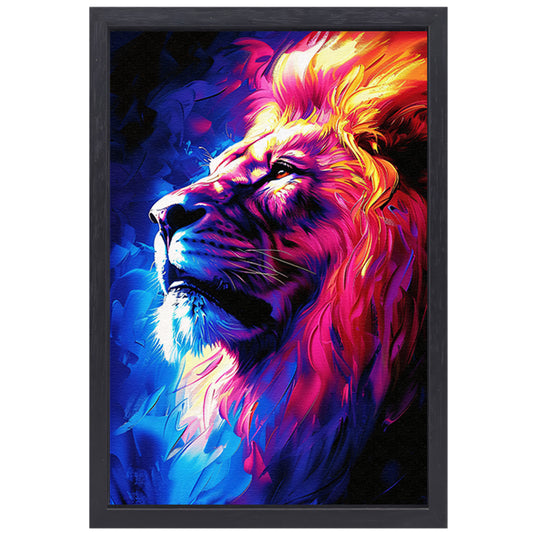 Abstract schilderij van een kleurrijke leeuw canvas met baklijst
