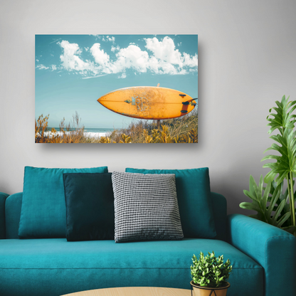 Minimalistische surfplank op het strand canvas