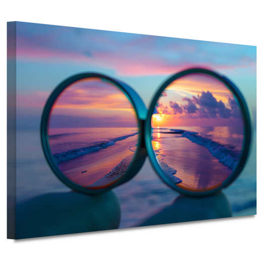 Reflectie van zonsondergang in brilglazen canvas