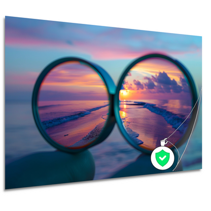 Reflectie van zonsondergang in brilglazen poster