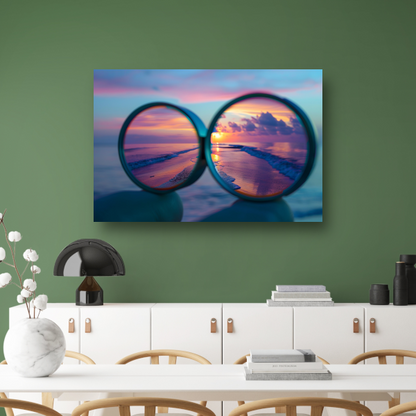Reflectie van zonsondergang in brilglazen canvas