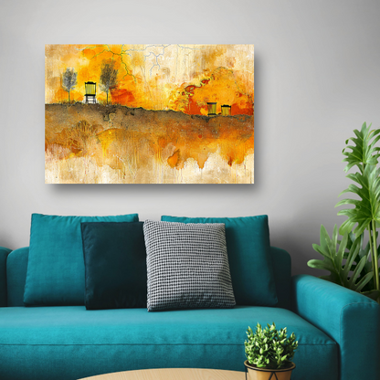 Impressionistisch Landschap met Stoelen canvas met baklijst