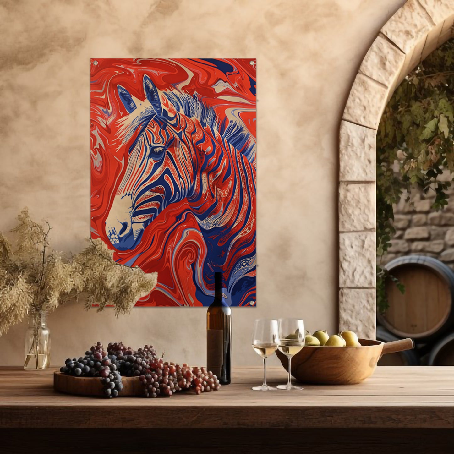 Pop art zebra schilderij met felle kleuren tuinposter