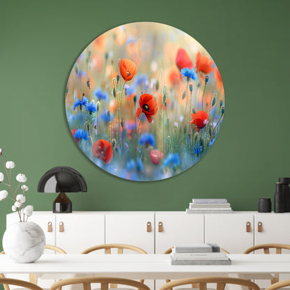 Een sereen veld van bloemen in pastelkleuren forex muurcirkel