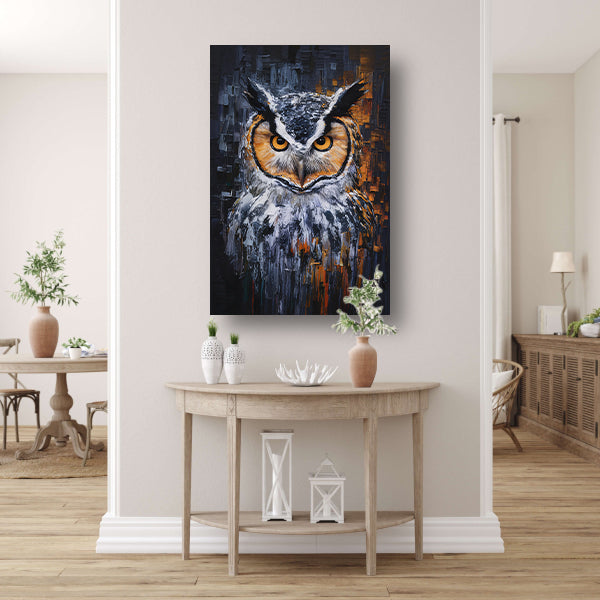 De Intense Blik van een Kleurrijke Uil canvas