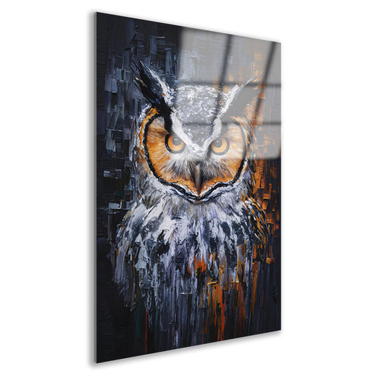 De Intense Blik van een Kleurrijke Uil acrylglas