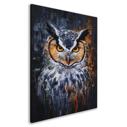 De Intense Blik van een Kleurrijke Uil canvas