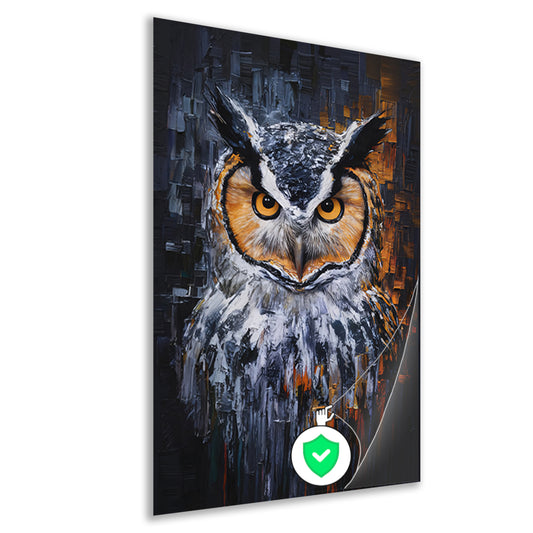 De Intense Blik van een Kleurrijke Uil poster