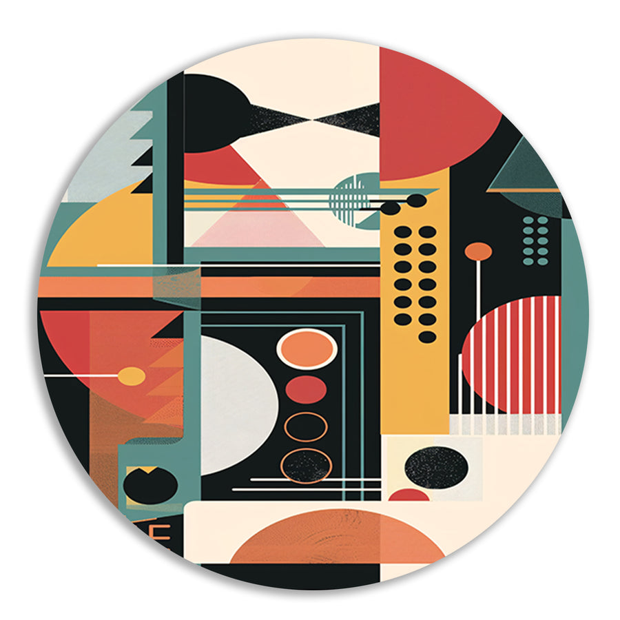 Abstract compositie met primaire kleuren aluminium muurcirkel