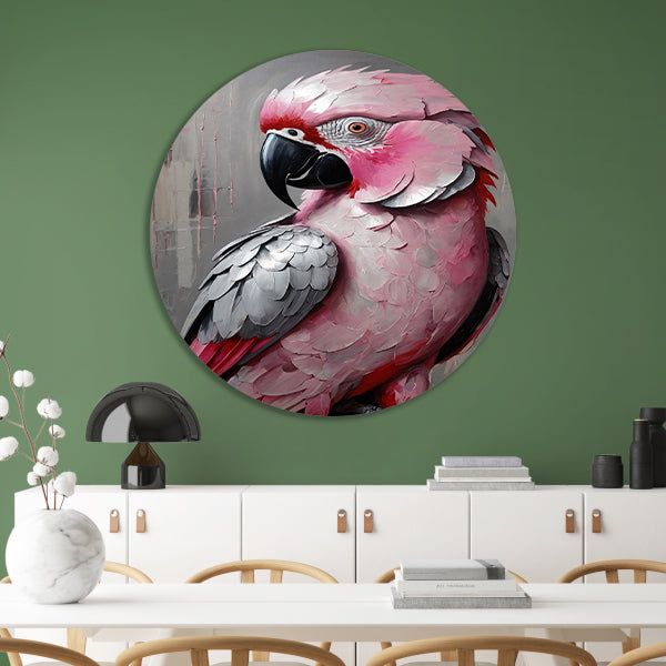 Portret van een Roze en Grijze Papegaai aluminium muurcirkel