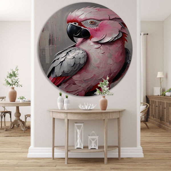 Portret van een Roze en Grijze Papegaai aluminium muurcirkel