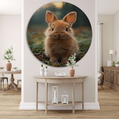 Schattig bruin konijn bij zonsondergang aluminium muurcirkel
