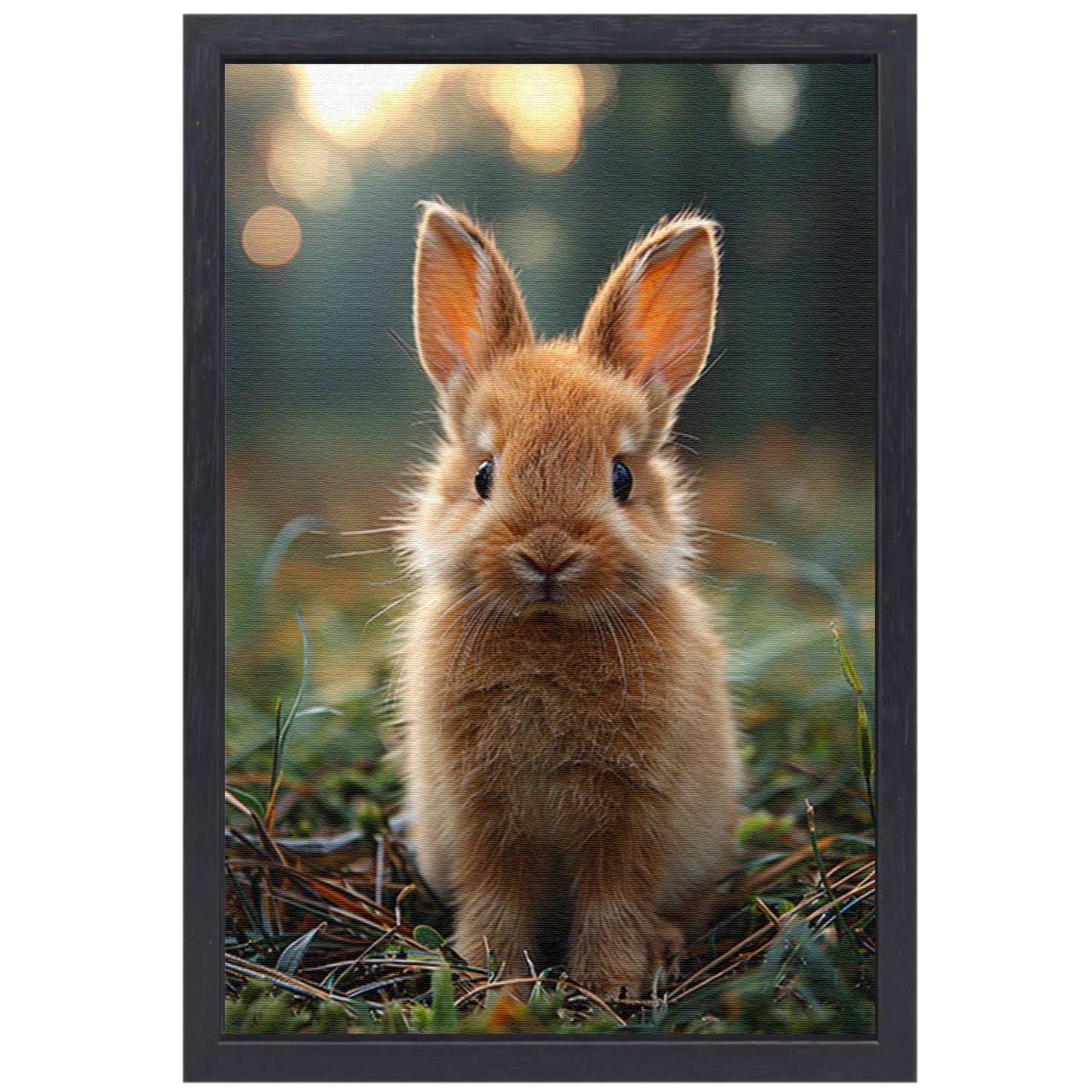 Schattig bruin konijn bij zonsondergang canvas met baklijst