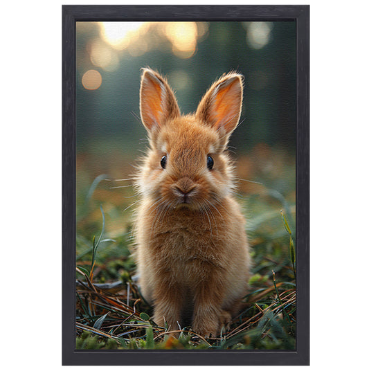 Schattig bruin konijn bij zonsondergang canvas met baklijst