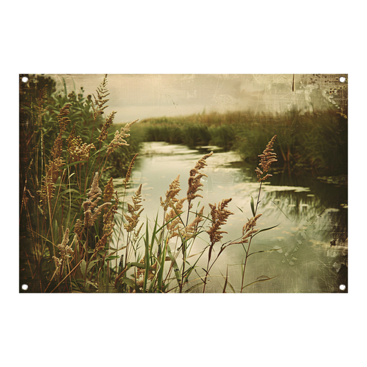 Impressionistische rivier met bomen tuinposter