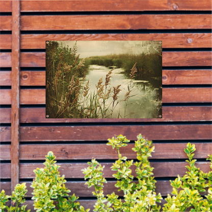 Impressionistische rivier met bomen tuinposter