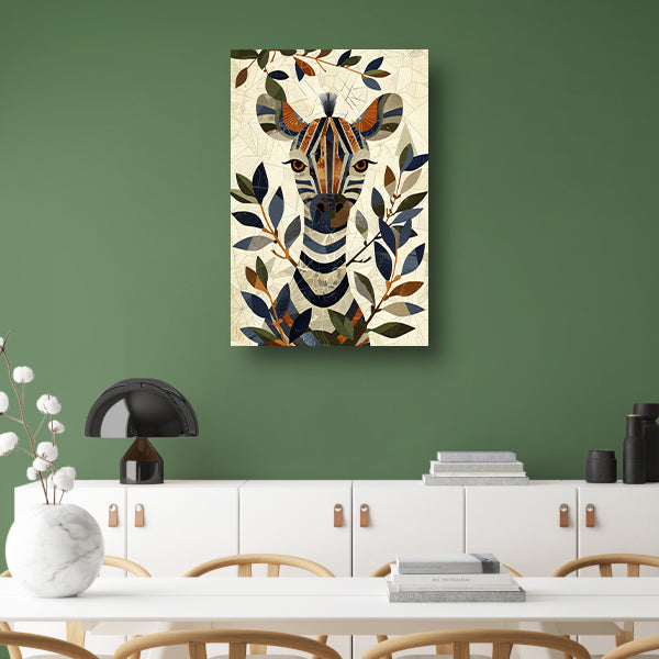 Abstract schilderij van zebra met bladeren poster