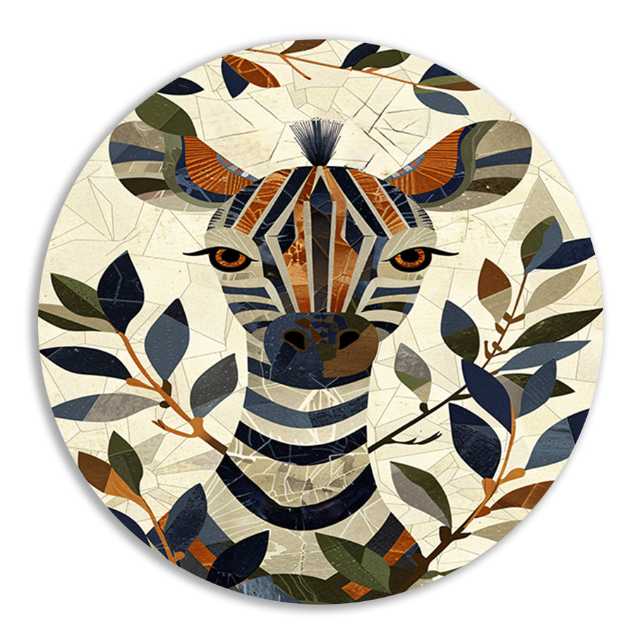 Abstract schilderij van zebra met bladeren forex muurcirkel