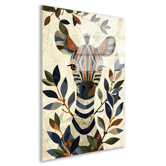 Abstract schilderij van zebra met bladeren acrylglas