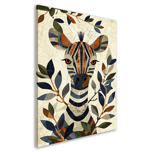 Abstract schilderij van zebra met bladeren canvas