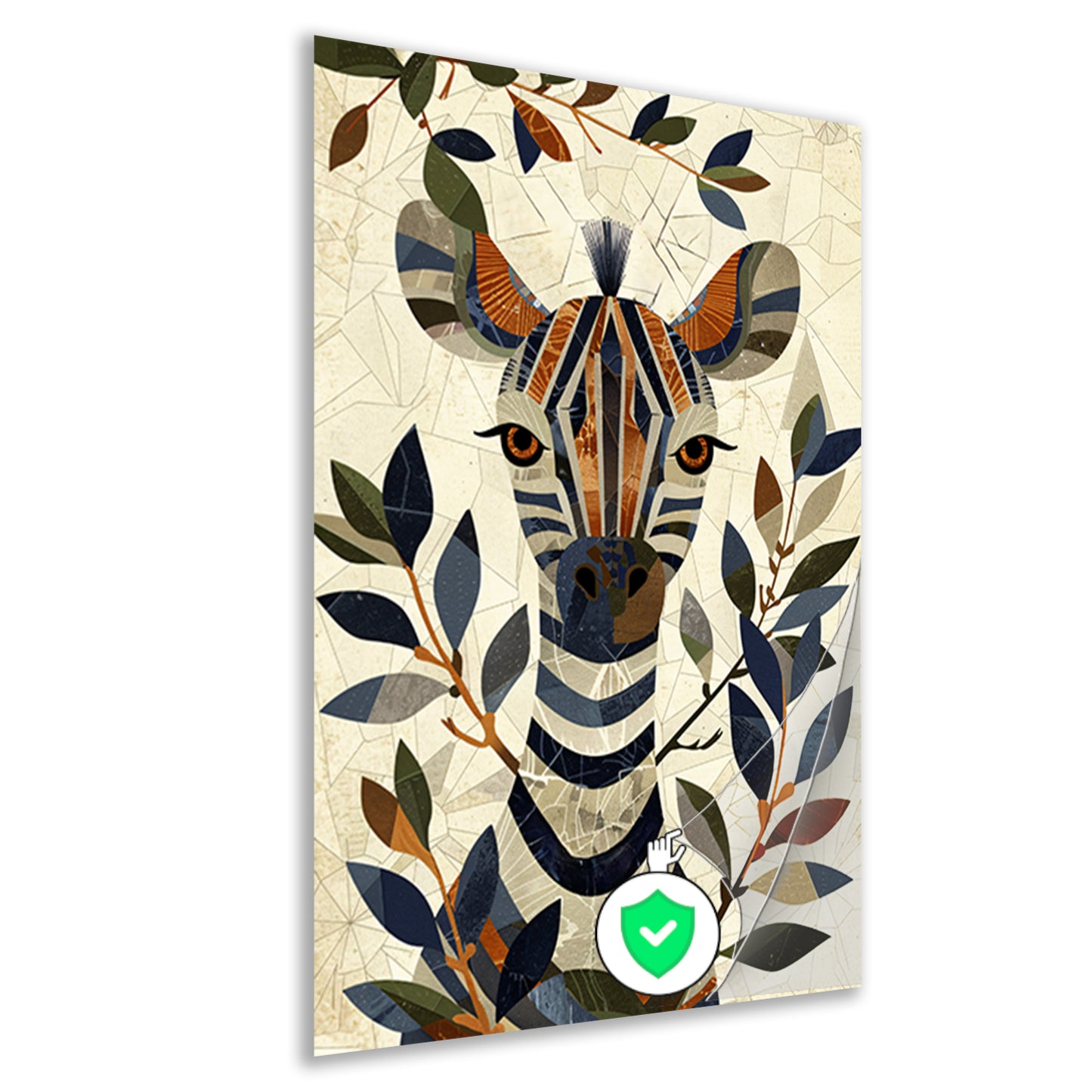 Abstract schilderij van zebra met bladeren poster