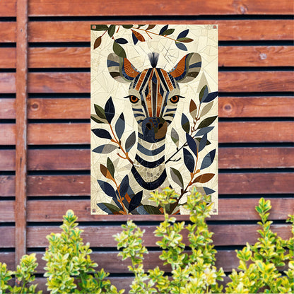 Abstract schilderij van zebra met bladeren tuinposter