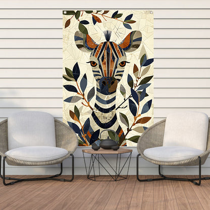 Abstract schilderij van zebra met bladeren tuinposter