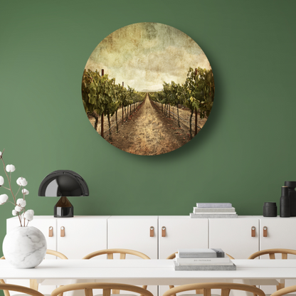 Sepia Wijngaard Landschap met Rijpe Druiven aluminium muurcirkel