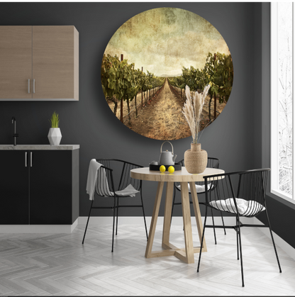 Sepia Wijngaard Landschap met Rijpe Druiven aluminium muurcirkel