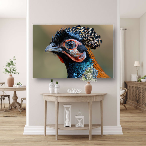 Zwart-witte vogel met sierveren canvas