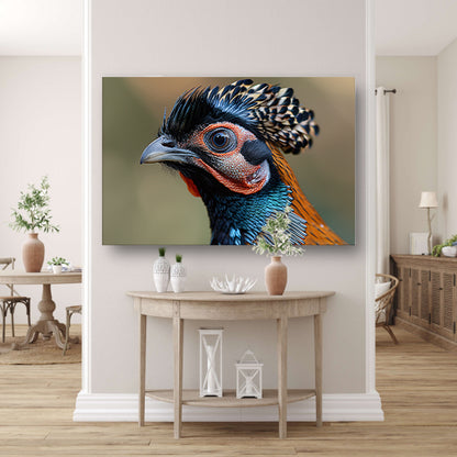 Zwart-witte vogel met sierveren canvas met baklijst