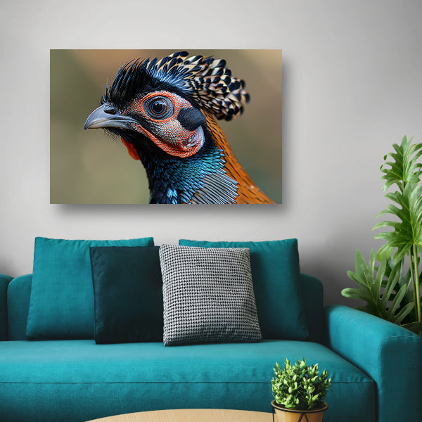 Zwart-witte vogel met sierveren canvas