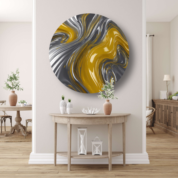 Zilveren en gele abstracte dynamiek forex muurcirkel