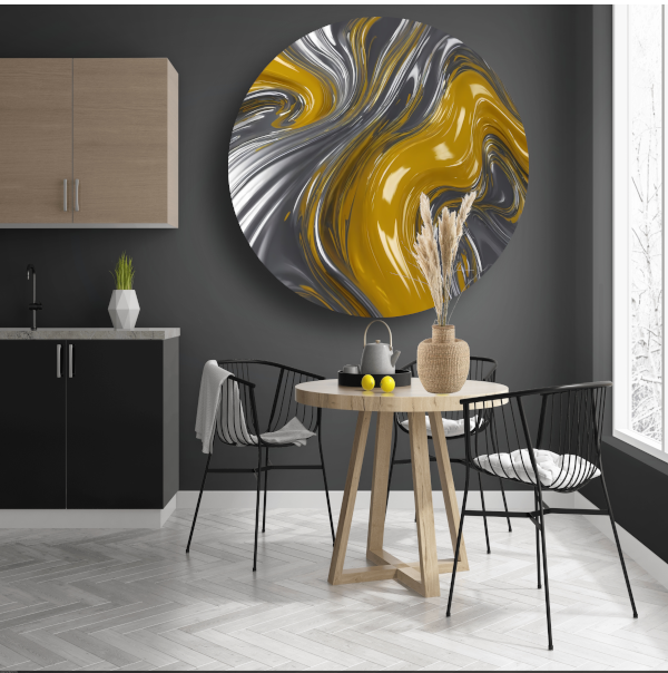 Zilveren en gele abstracte dynamiek forex muurcirkel