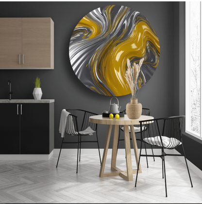 Zilveren en gele abstracte dynamiek forex muurcirkel