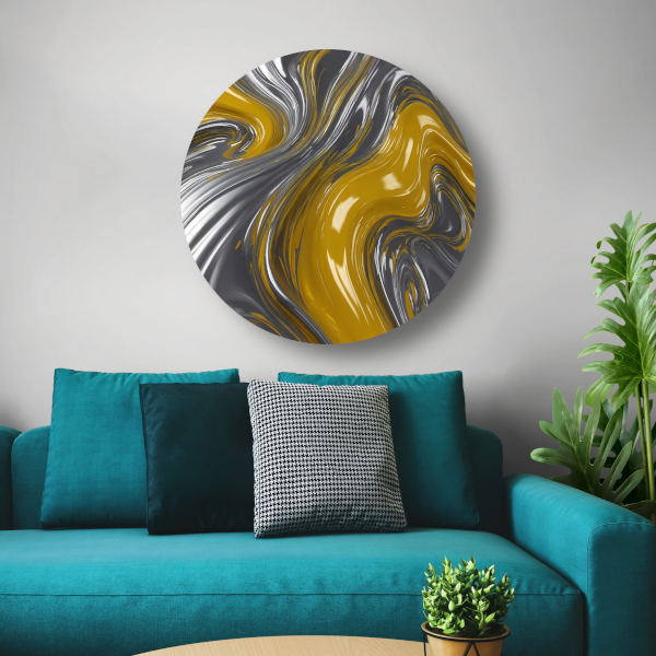 Zilveren en gele abstracte dynamiek forex muurcirkel