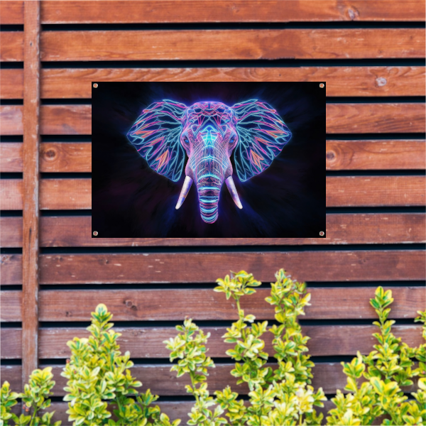 Neon holografische olifant met futuristische kleuren tuinposter