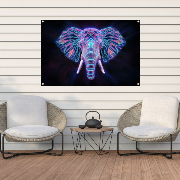 Neon holografische olifant met futuristische kleuren tuinposter