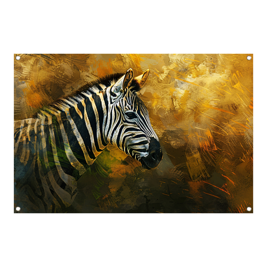 Zebra portret met abstracte achtergrond tuinposter