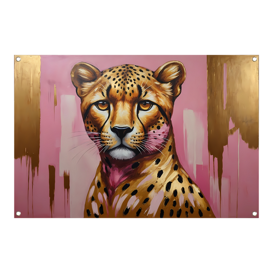 Majestueuze Luipaard in Goud en Roze tuinposter