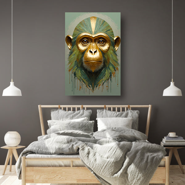 Gouden Aap met Kleurrijke Abstracte Achtergrond canvas